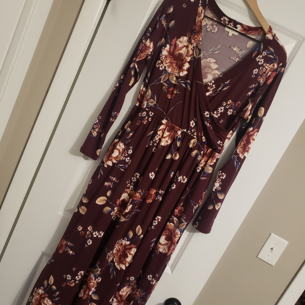 Maroon floral maxi dress